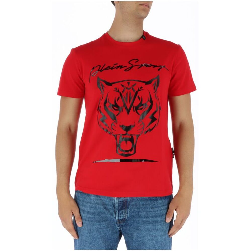 Plein Sport Tiger Head Graphic Tee Model Men Red Shirts
